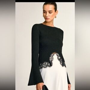 Lace hem bell sleeve wool sweater